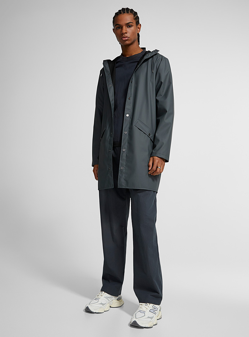 Rains Dark Grey Long minimalist raincoat for men