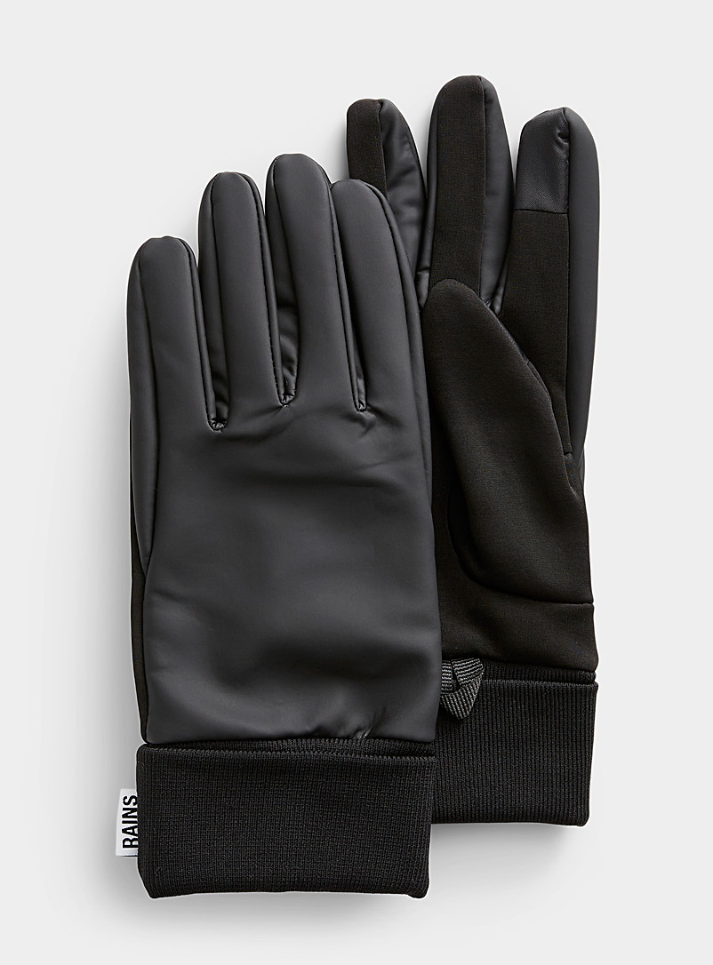 Black mixed-media gloves, Rains, Winter & Driving Gloves for Men