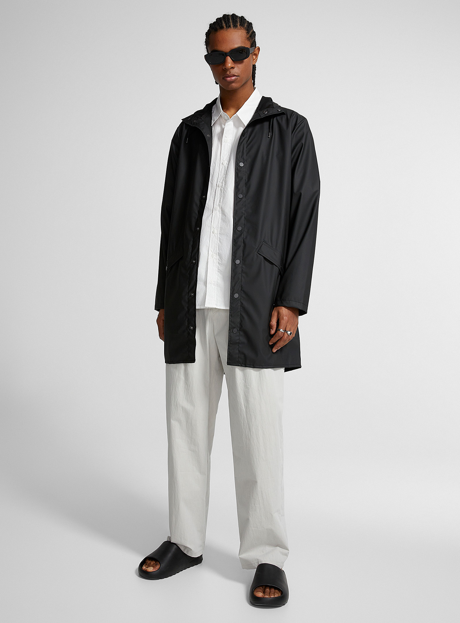 Shop Rains Long Minimalist Raincoat In Black