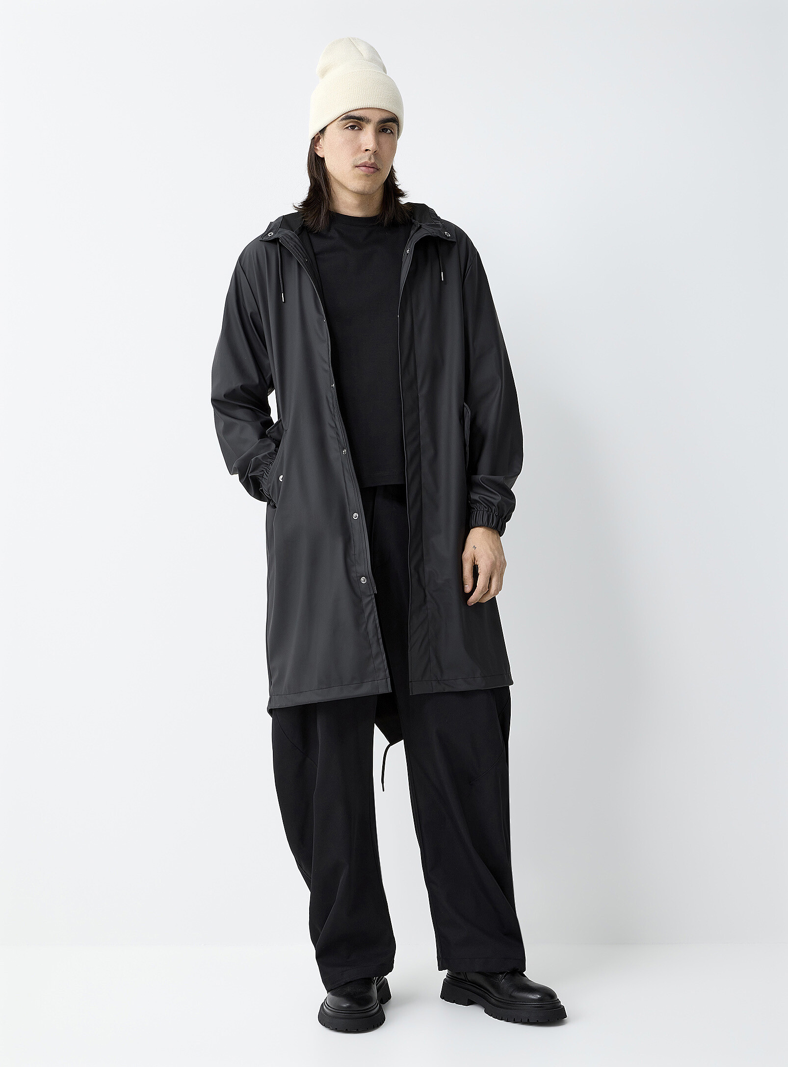 Rains Long Pointed-back Raincoat In Black