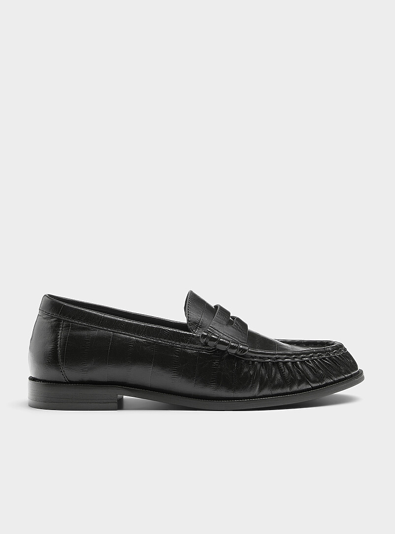 Black Stallone embossed leather loafers product image (primary)