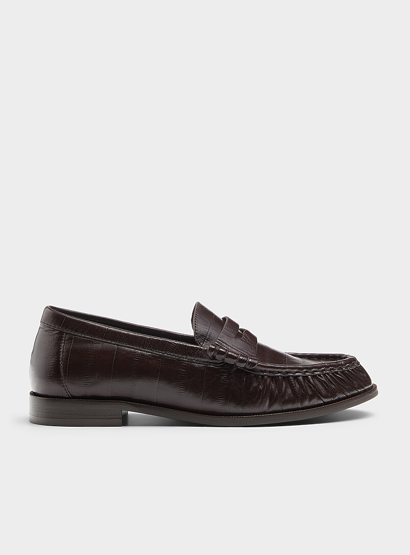 Brown Stallone Embossed Leather Loafers Women