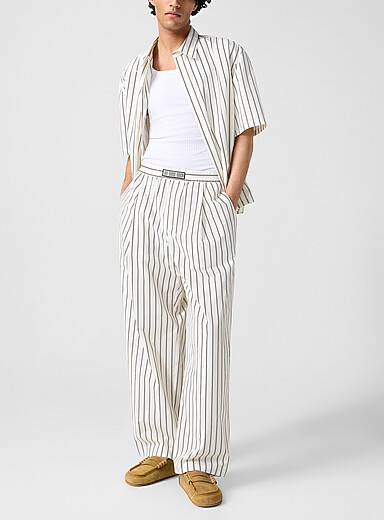 Louis Gabriel Nouchi Ivory/Cream Beige Striped poplin pyjama-style pant for men