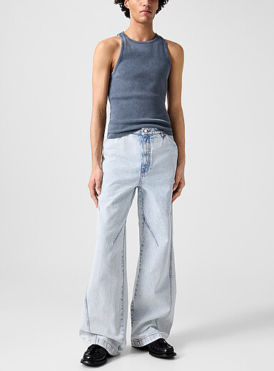 Louis Gabriel Nouchi Baby Blue Bleached wide-leg jeans with darts for men