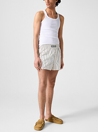 Louis Gabriel Nouchi: Le short pyjama popeline ray&eacute;e Ivoire - Beige cr&egrave;me pour homme