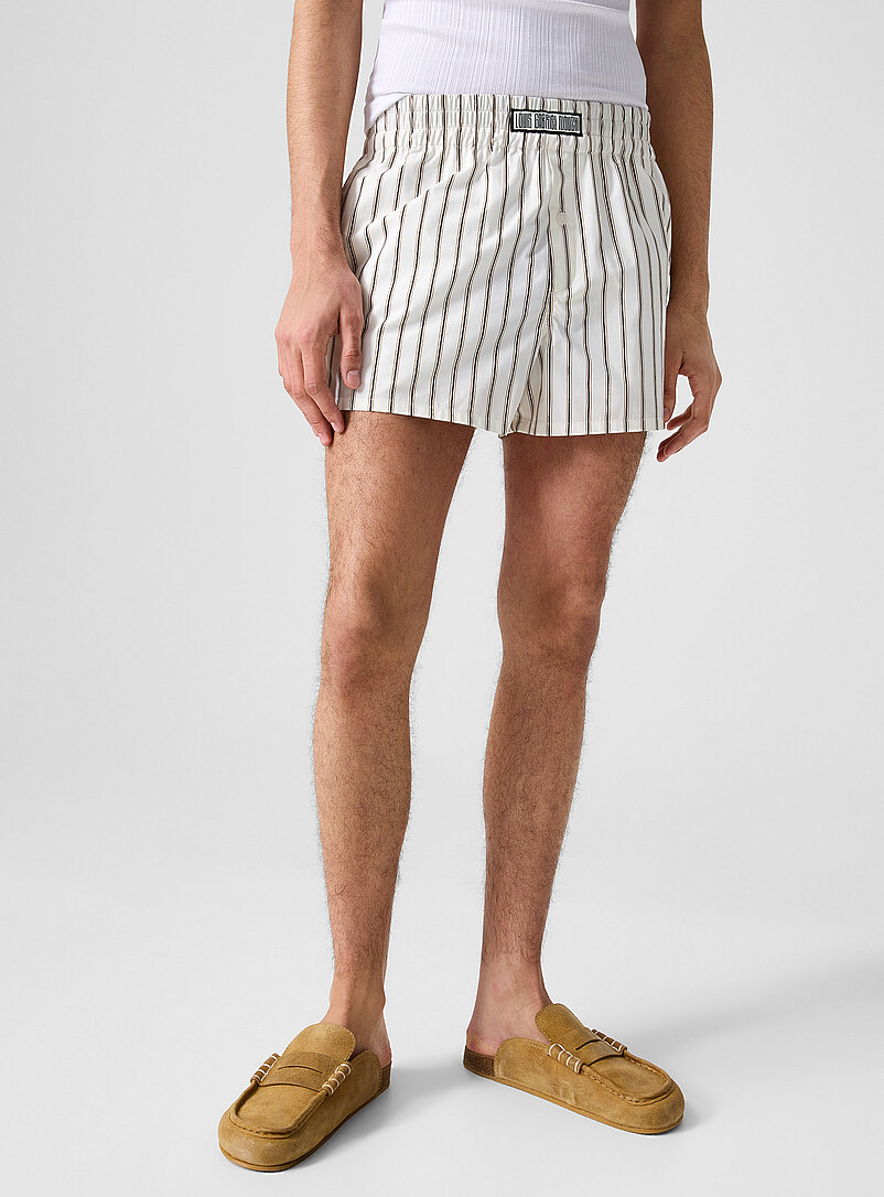 Louis Gabriel Nouchi Ivory/Cream Beige Striped poplin pyjama-style shorts for men