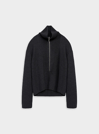 Louis Gabriel Nouchi Charcoal Zippered mock-neck rib-knit sweater for men