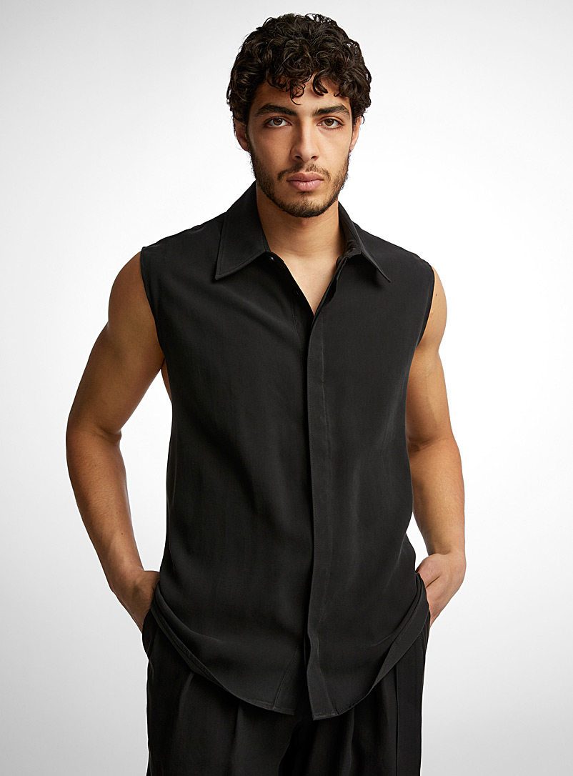 Louis Gabriel Nouchi Black Twisted back sleeveless shirt for men