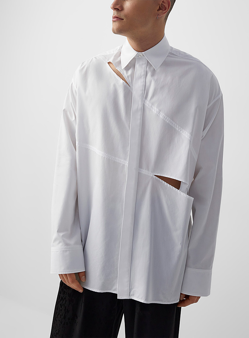 Louis Gabriel Nouchi: La chemise allongée découpes diagonales Blanc pour homme