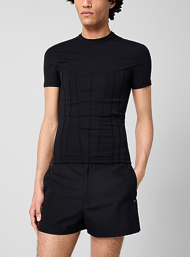 Louis Gabriel Nouchi Black Fitted corset-effect T-shirt for men
