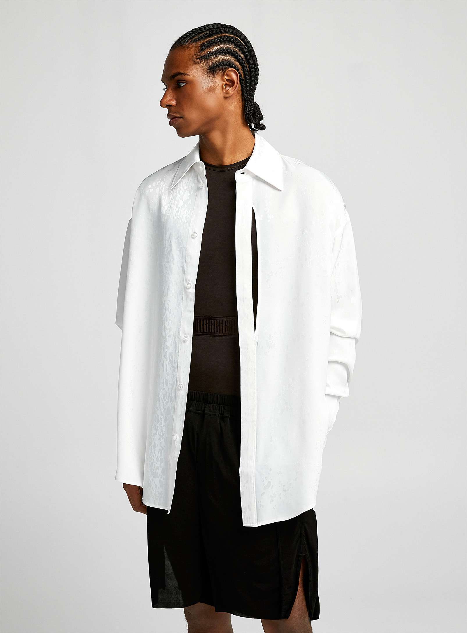 Louis Gabriel Nouchi Drops Asymmetrical Opening Jacquard Shirt In White