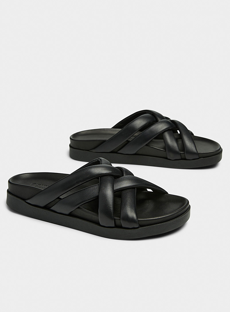 Simons Black Leather multi-strap sandals Women for women