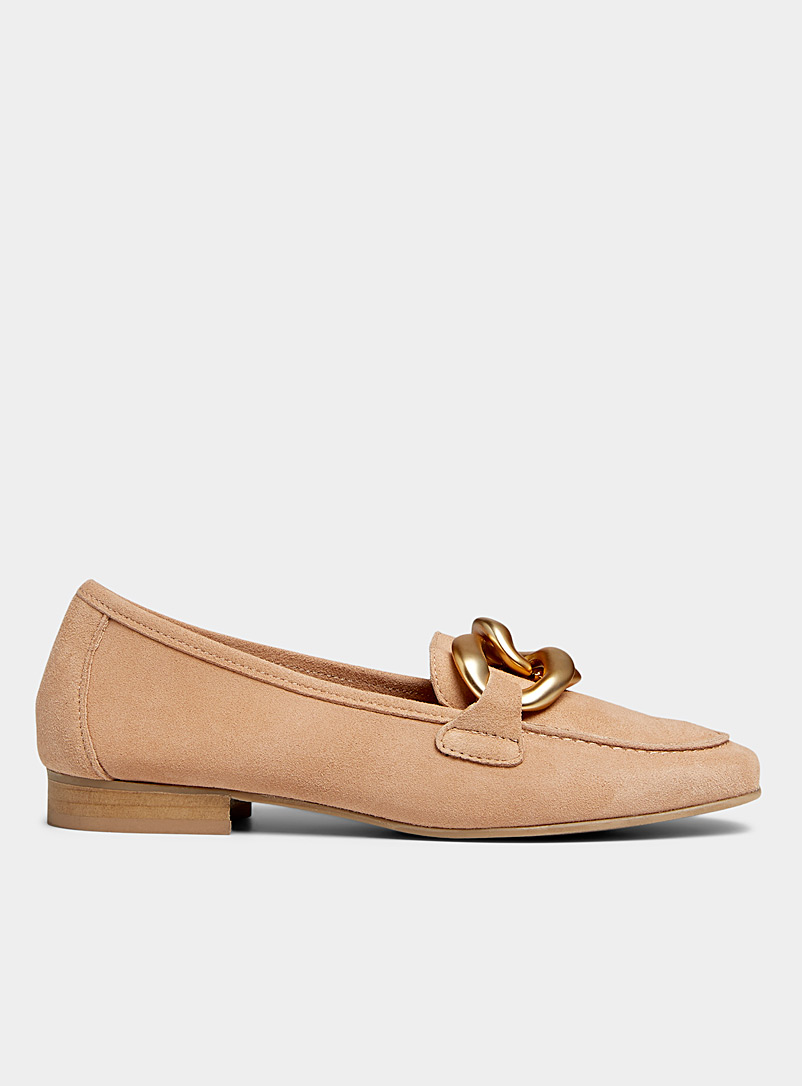Simons Light Brown Chunky golden chain suede loafers Women for women