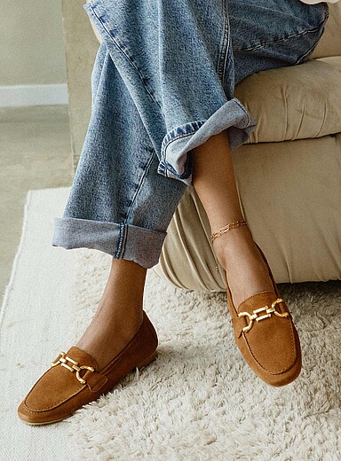 Simons Brown Supple suede bit loafers <b>Made in Portugal</b> for women
