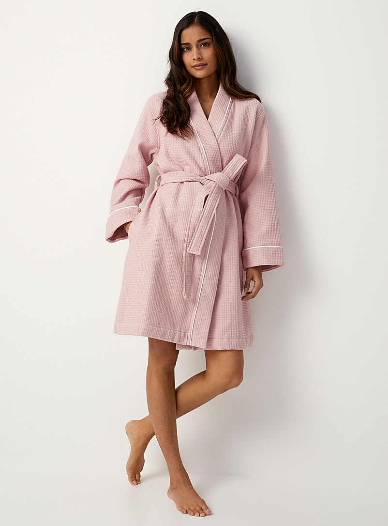 Miiyu Dusky Pink French terry waffled bathrobe for women