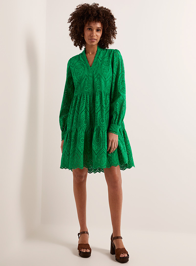 Y.A.S Green Broderie anglaise tiered dress for women