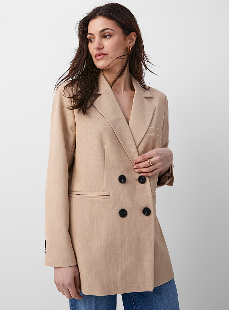 Y.A.S Light Brown Double-breasted loose blazer for women