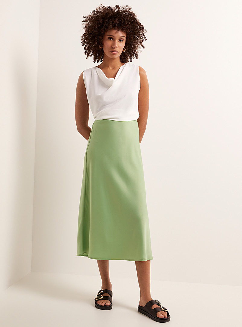 Y.A.S Lime Green Straight satiny midi skirt for women