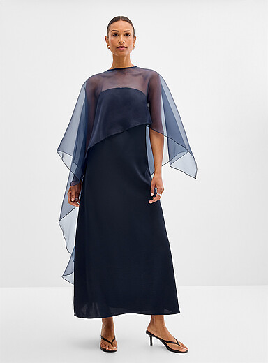Y.A.S Navy/Midnight Blue Vima sheer shawl satiny bandeau dress for women