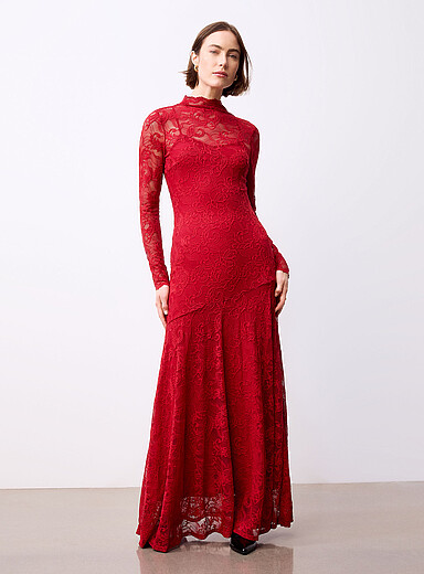 Y.A.S Red Long cherry lace dress for women