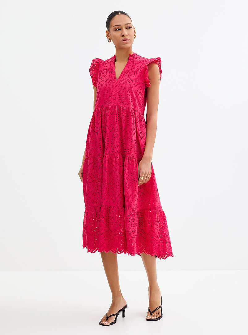 Magenta Broderie Anglaise Tiered Dress