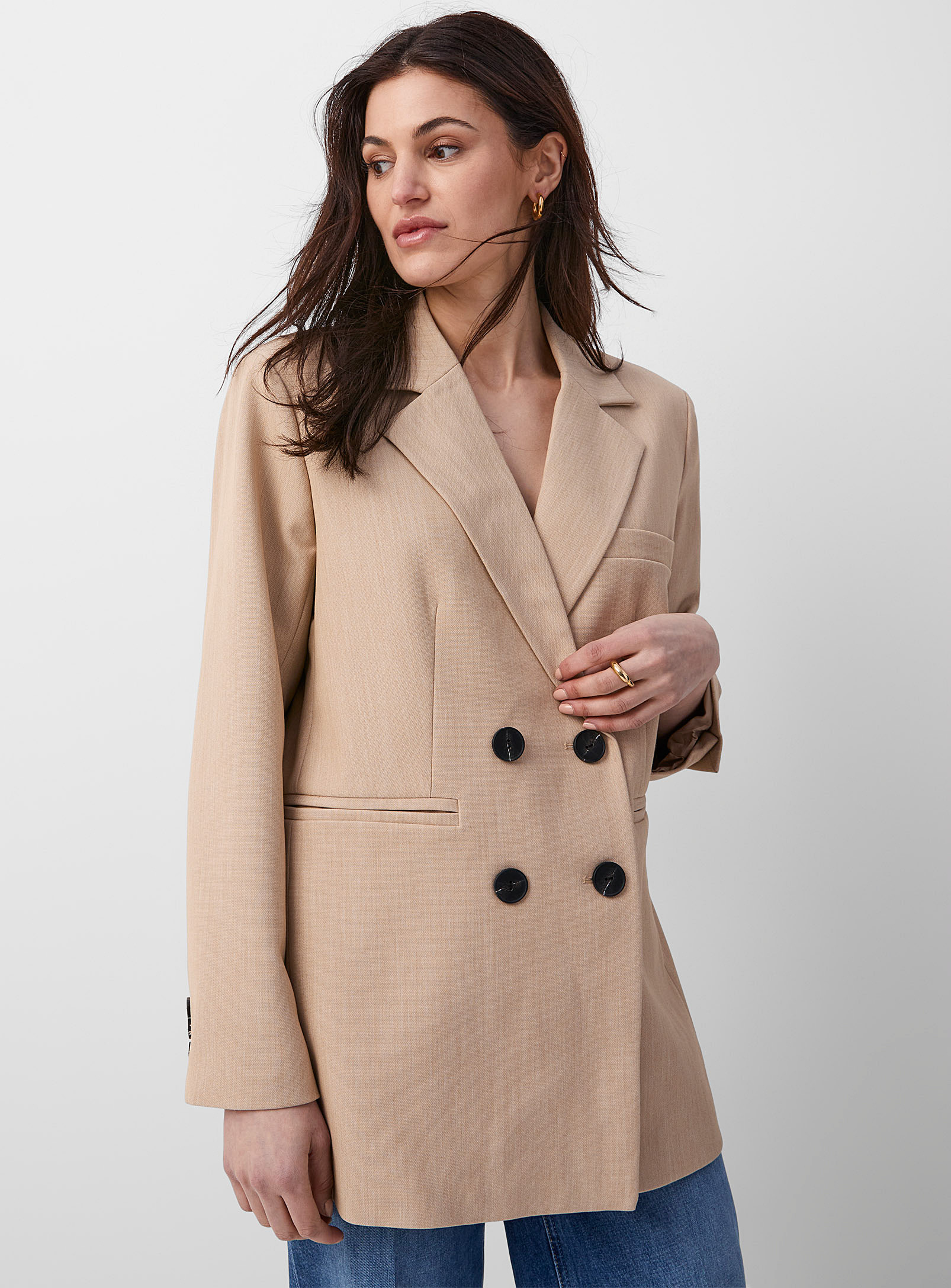 Y.a.s. Double-breasted Loose Blazer In Fawn