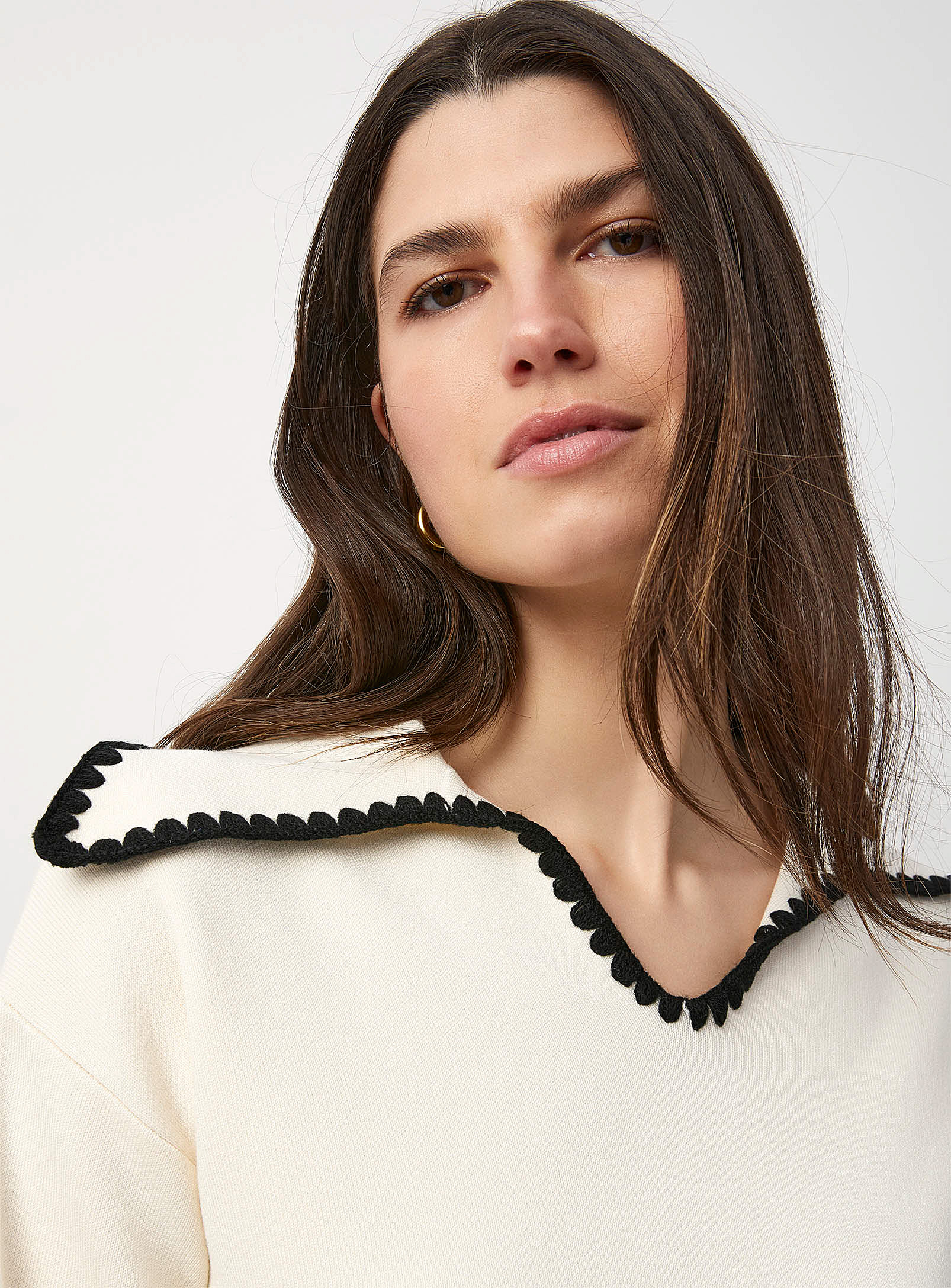 Y.a.s. Contrasting Edging Johnny-collar Sweater In Sand