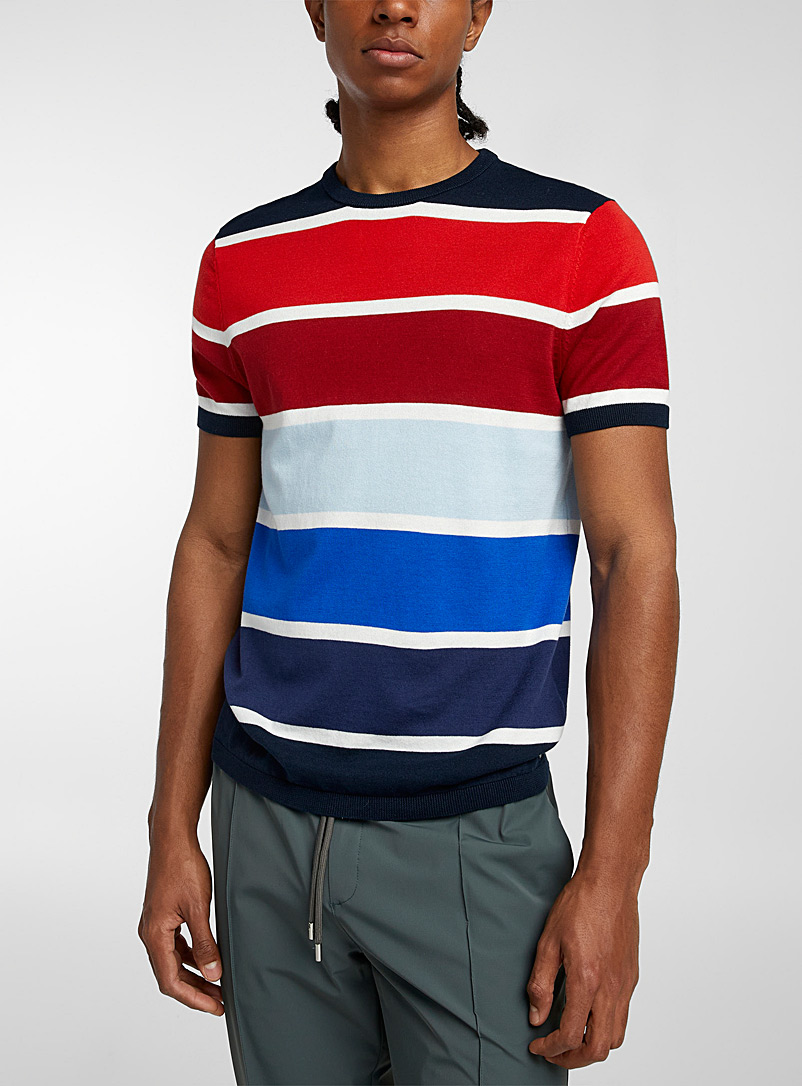 Ron Dorff Indigo/Dark Blue Block stripes cotton knit T-shirt for men