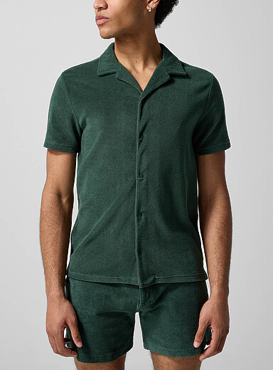 Ron Dorff: La chemise cabana coton ratin&eacute; Vert pour homme