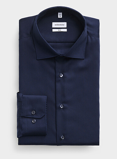Seidensticker: La chemise sans repassage unie <b>Coupe ajust&eacute;e</b> Bleu fonc&eacute; - Indigo pour homme