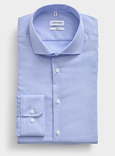 La chemise sans repassage microcarreaux <b>Coupe ajust&eacute;e</b>