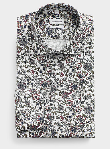 Neutral flower wrinkle-free shirt <b>Slim fit</b>