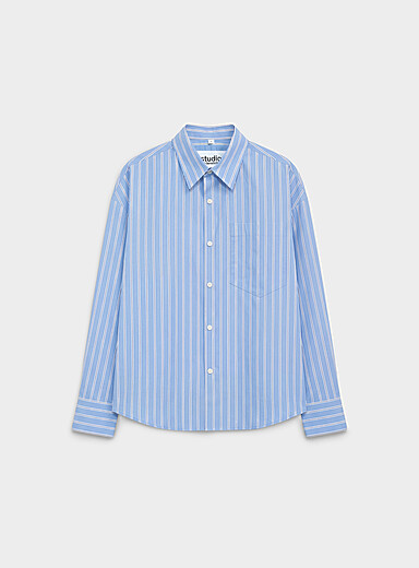 Seidensticker Blue Pyjama-stripe poplin shirt Boxy fit for men