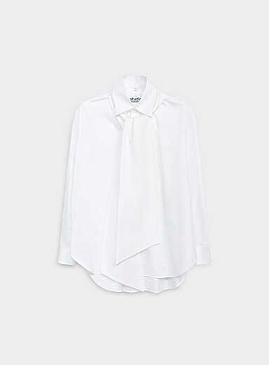 Seidensticker White Tie-neck poplin shirt <b>Oversized fit</b> for men