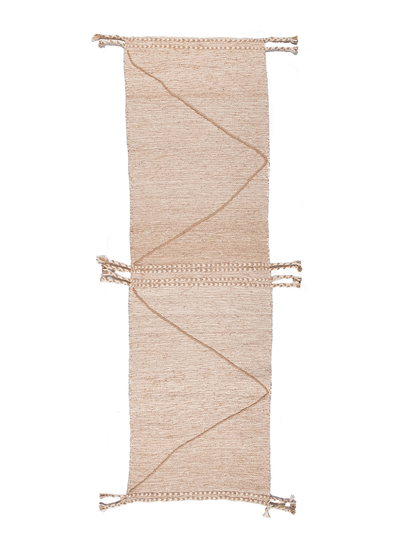 Boho Lab: Le tapis de couloir artisanal trait montagneux Exemplaire unique Beige crème