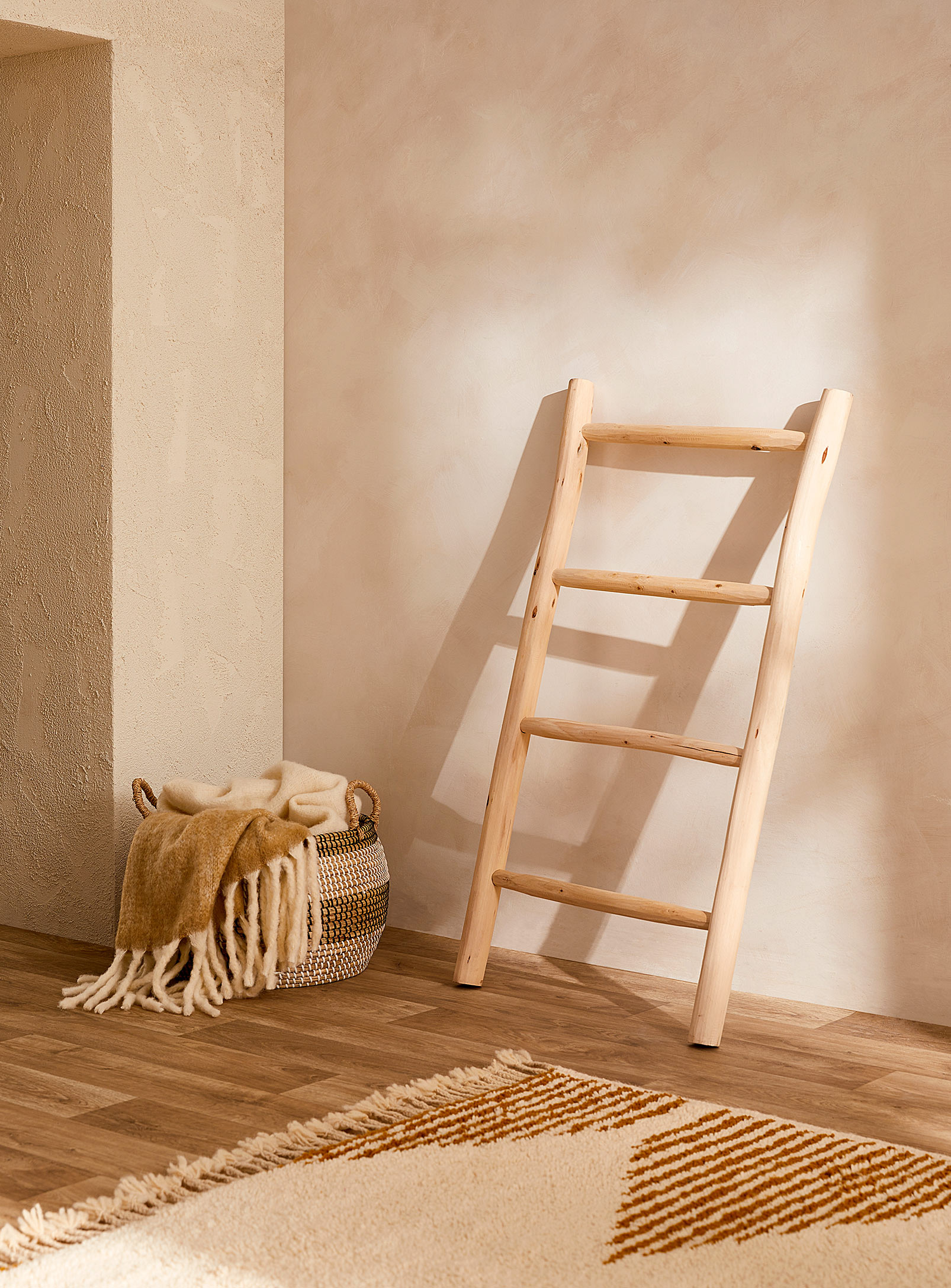 Boho Lab Rustic Wooden Ladder In Light Brown