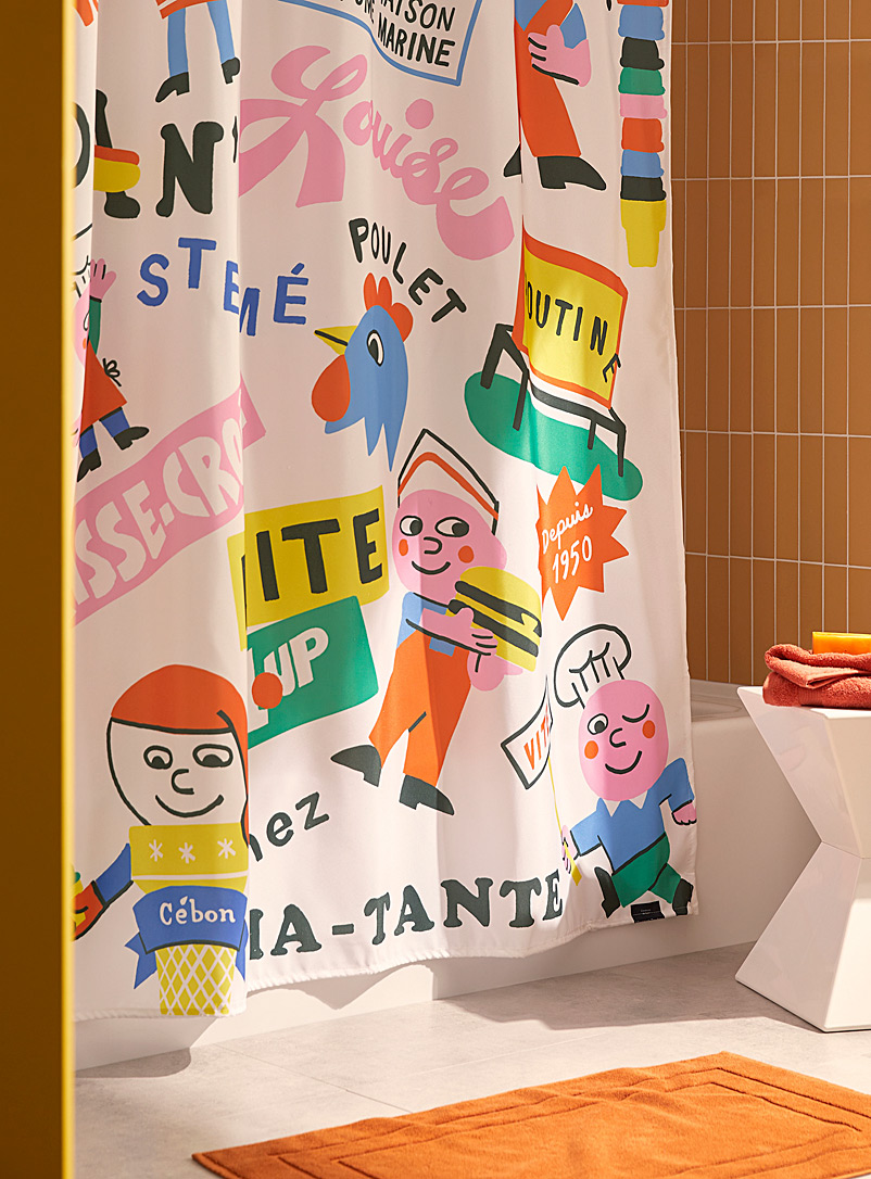 Costume de bain: Le rideau de douche Roadside Québec Sti En collaboration avec l'artiste Vincent Toutou Blanc à motifs