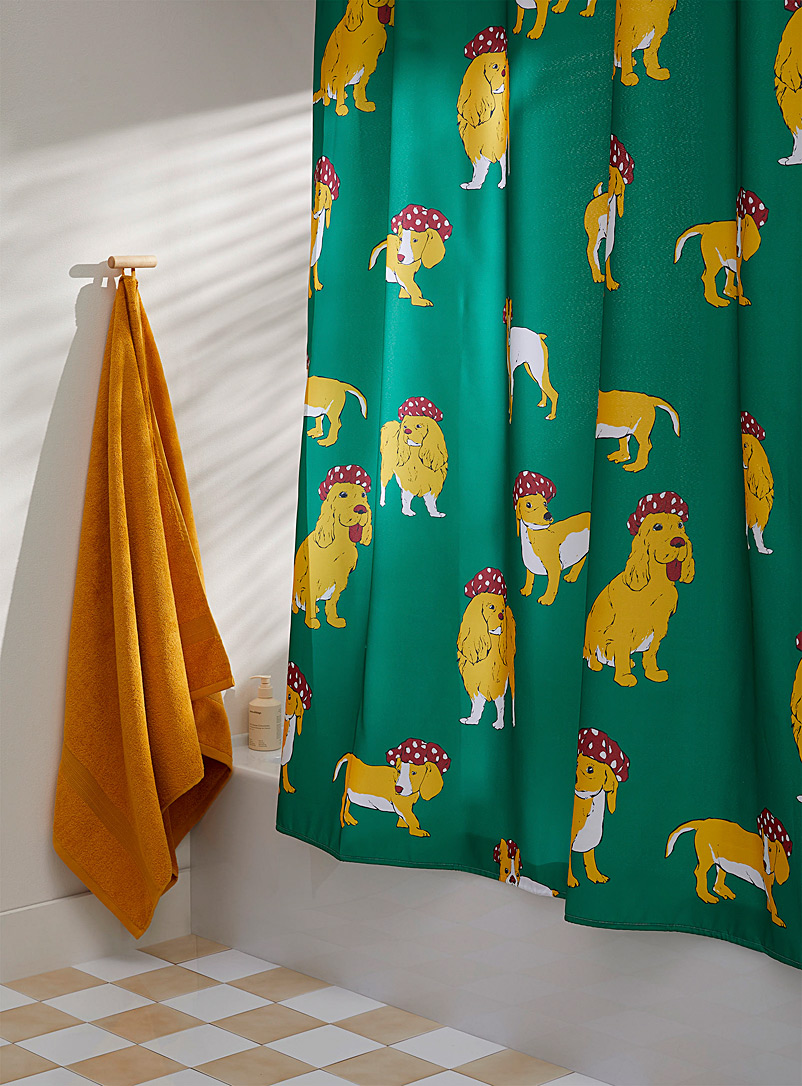 Costume de bain: Le rideau de douche C'est si dur de donner un bain à mon chien En collaboration avec l'artiste Elie Chap Vert à motifs