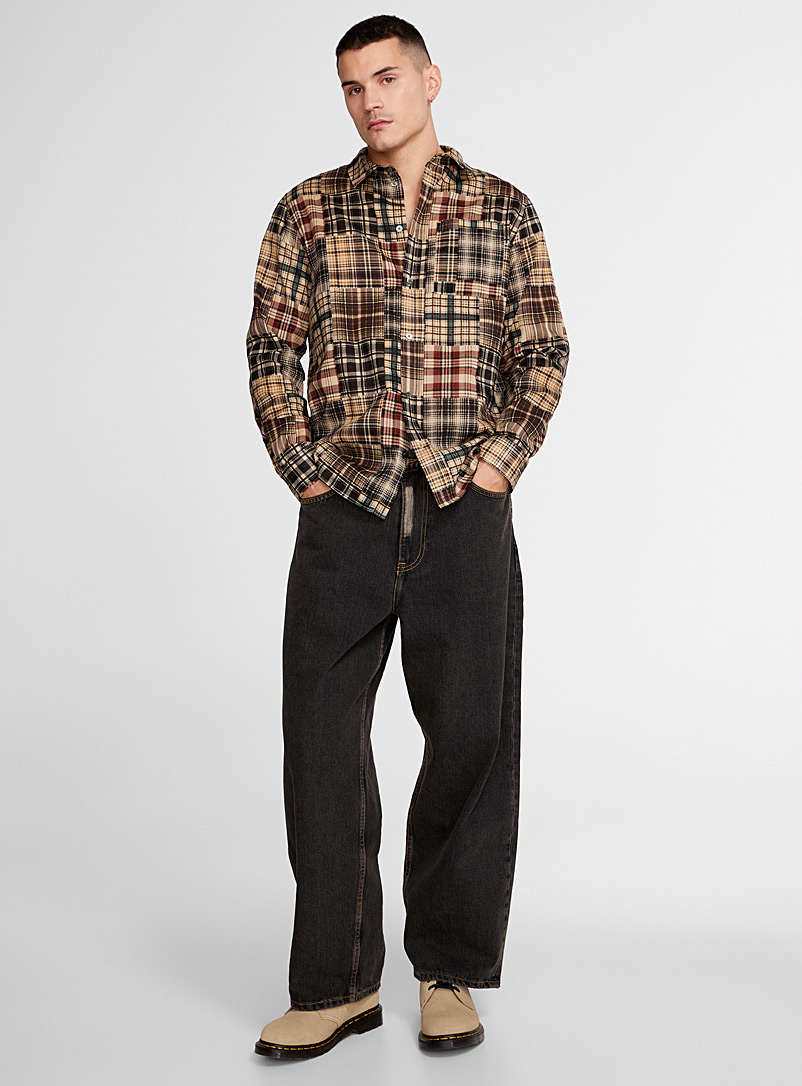 Rue de Tokyo: La chemise mosaïque carreaux Sagan Brun pâle-taupe pour homme