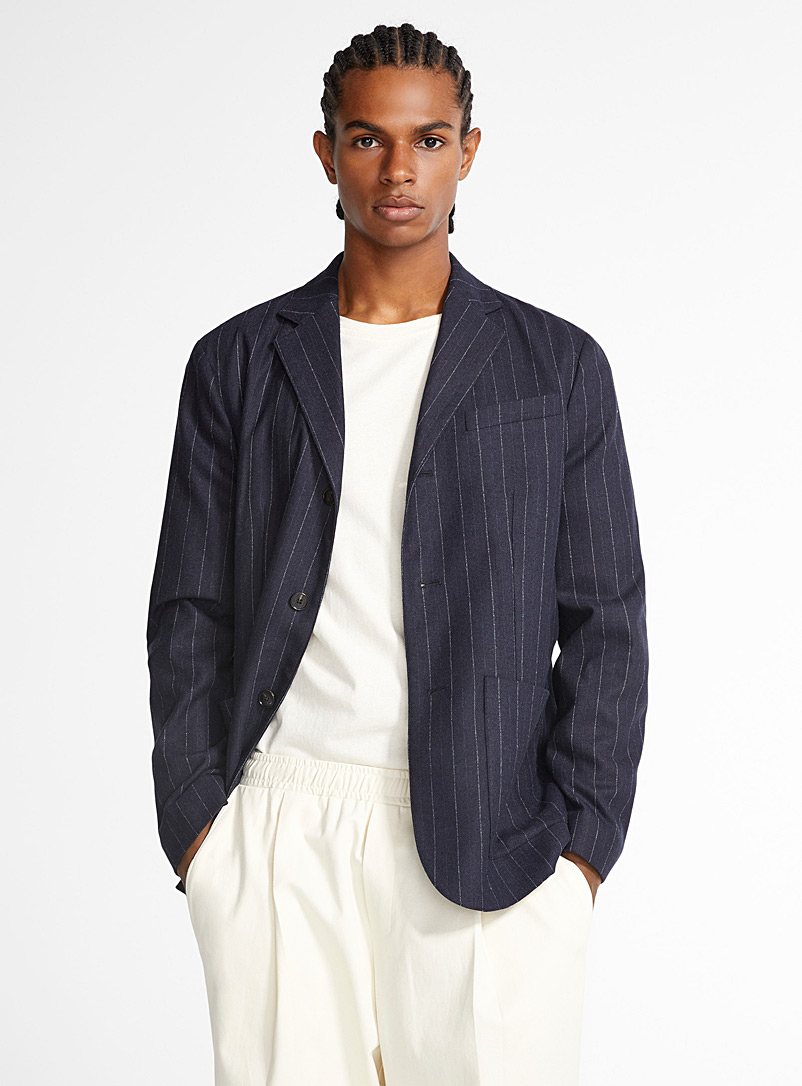 Rue de Tokyo Marine Blue Woven banker-stripe jacket Regular fit for men
