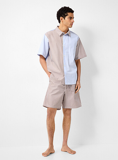 Le short pyjama popeline craquante ray&eacute; brun