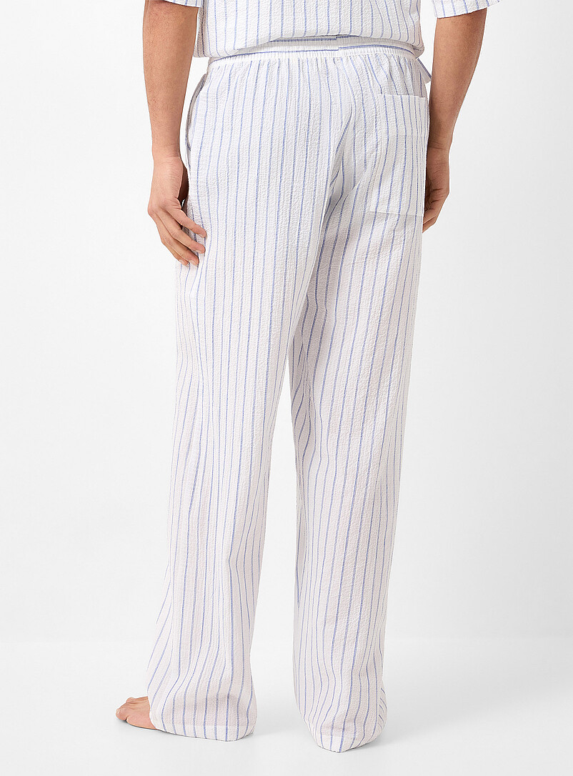 Rue de Tokyo: Le pantalon pyjama seersucker ray&eacute; Paxton Bleu &agrave; motifs pour homme
