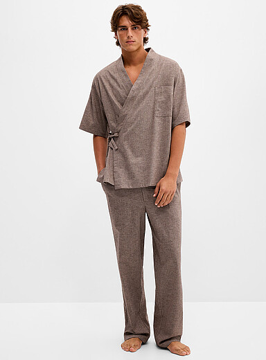 Rue de Tokyo Taupe Beige herringbone pyjama pant for men
