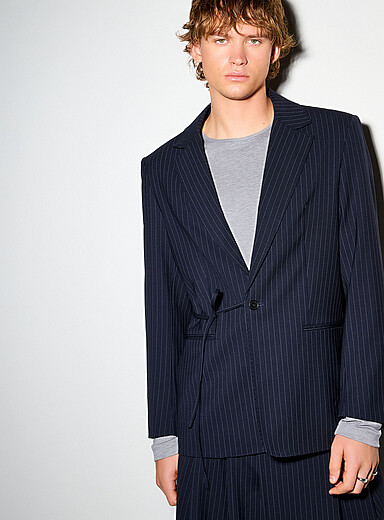 Rue de Tokyo Indigo/Dark Blue Banker-stripe tie jacket for men