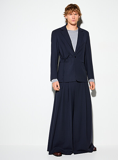 Rue de Tokyo: Le pantalon-jupe ample rayures banquier Bleu fonc&eacute; - Indigo pour homme