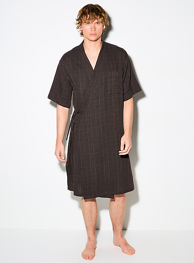 Rue de Tokyo Brown Plaid kimono bathrobe for men