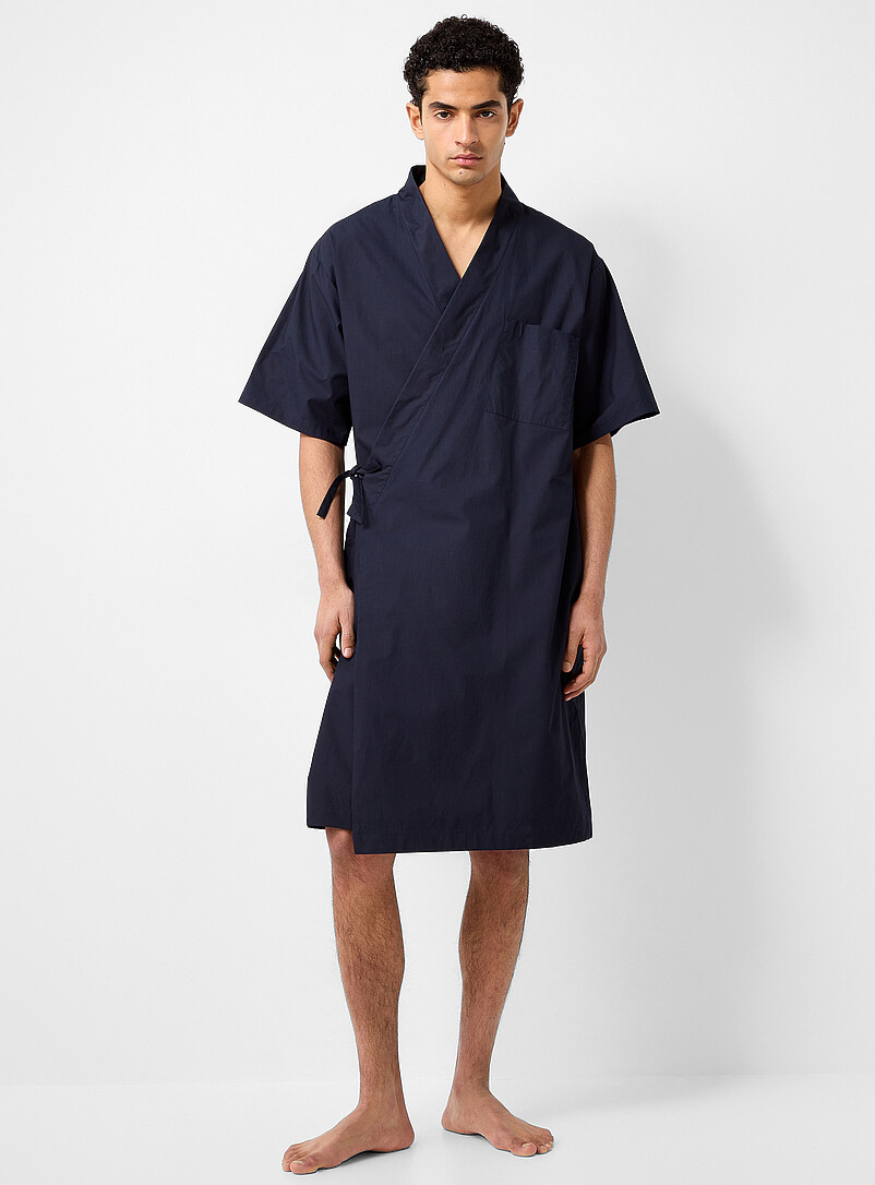 Crisp Navy Poplin Kimono Robe