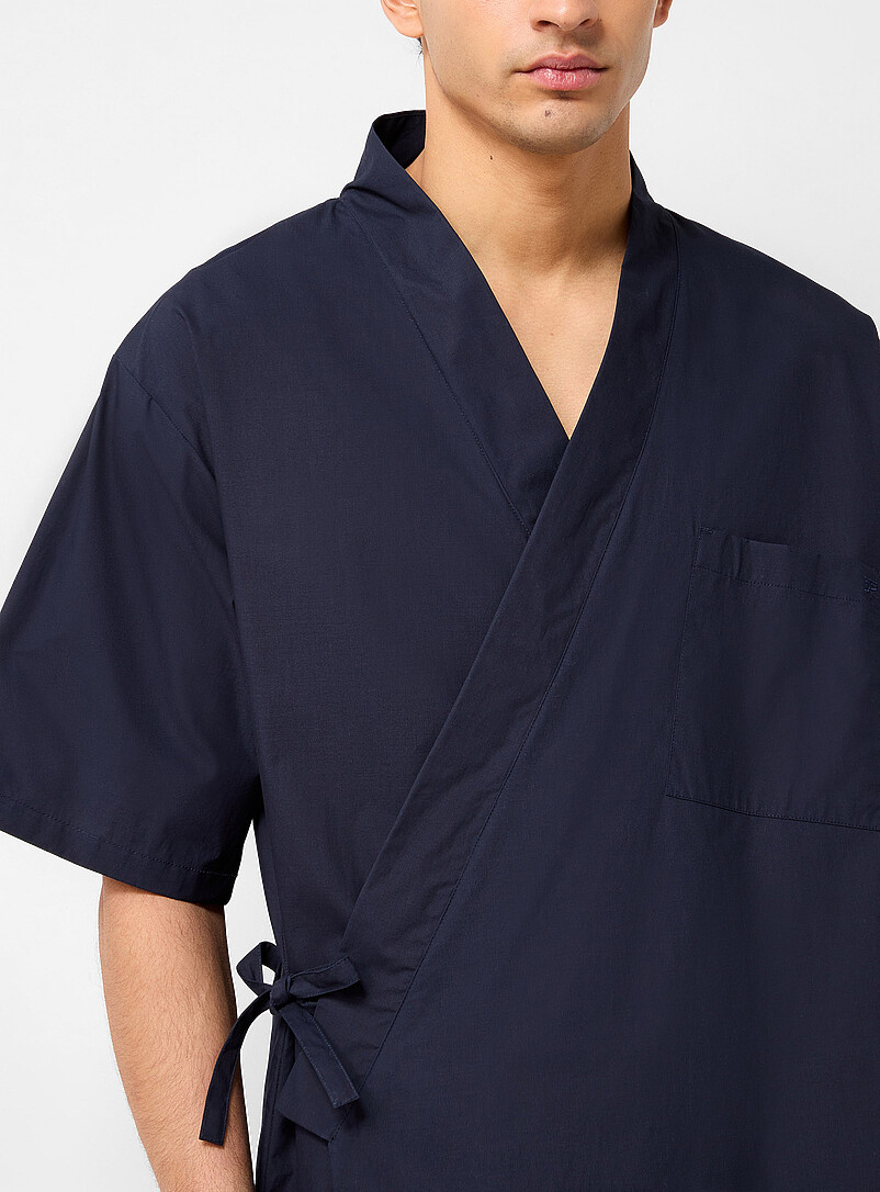 Crisp navy poplin kimono robe product image 2