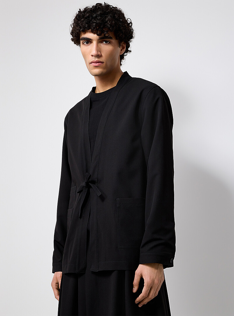 Tie-Front Black Suit Jacket
