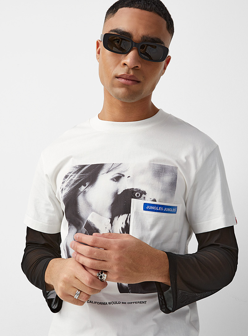 Jungles Jungles White California mesh-sleeve T-shirt for men